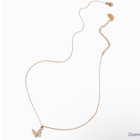 Gold-tone Stainless Steel Pavé Butterfly Pendant Necklace - Picture 2 of 5